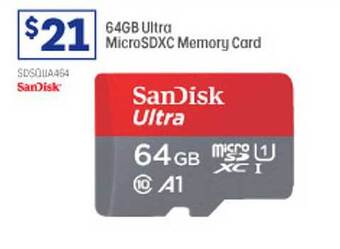 Officeworks Sandisk 64gb ultra microsdxc memory card offer