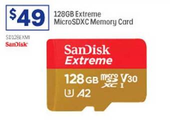 Officeworks Sandisk 128gb extreme microsdxc memory card offer