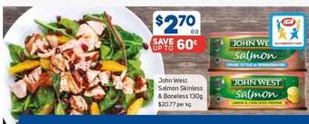 Foodland John West Salmon Skinless & Boneless 130g offer
