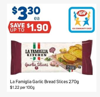 Foodland La Famiglia Garlic Bread Slices 270g offer