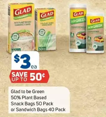 Glad to be Green 50% Plant Based Snack Bags 50 Pack or Sandwich Bags 40 Pack