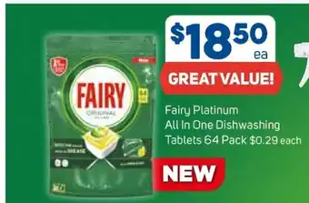 Foodland Fairy Platinum All in One Dishwashing Tablets 64 pack offer