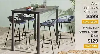 Axel bar table charcoal, marlo bar stool denim blue