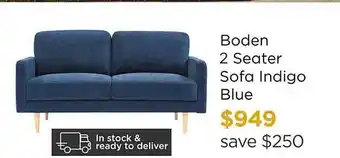 Early Settler Boden 2 seater sofa indigo blue offer