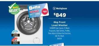 Betta Westinghouse 8kg front load washer offer