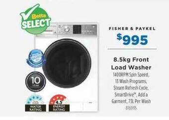 Betta Fisher & paykel 8.5kg front load washer offer