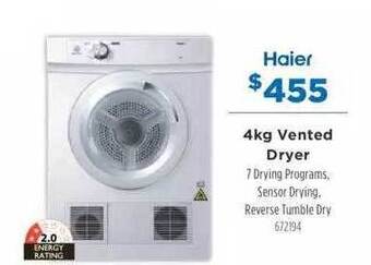 Betta Haier 4kg vented dryer offer