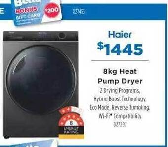 Betta Haier 8kg heat pump dryer offer