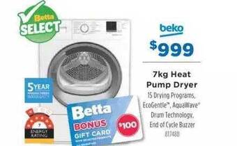 Betta Beko 7kg heat pump dryer offer