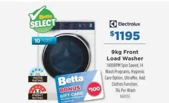 Betta Electrolux 9kg front load washer offer