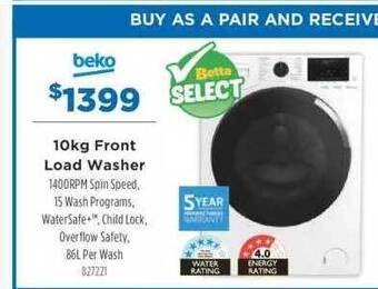 Betta Beko 10kg front load washer offer