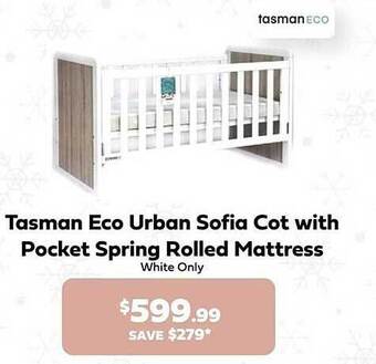 Baby Kingdom Tasman eco urban sofia cot with pocket spring rolled mattress offer