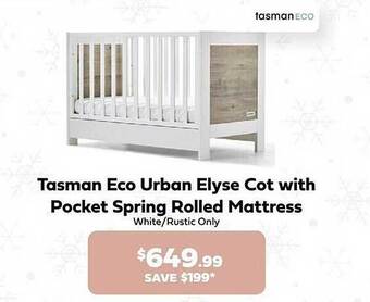 Baby Kingdom Tasman eco urban elyse cot with pocket spring rolled mattress offer