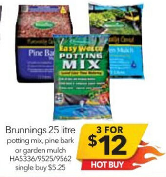 Cheap as Chips brunnings 25 Litre Potting mix, Pine bark or Garden Mulch offer