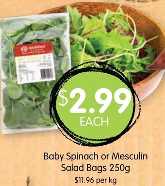 Spudshed Baby Spinach or Mesculin Salad Bags 250g offer