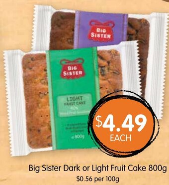 Spudshed Big Sister Dark or Light Fruit Cake 800g offer