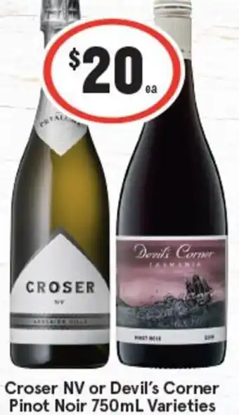 IGA Croser NV or Devil's Corner Pinot Noir 750ml Varieties offer