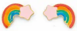 9ct gold rainbow & pink star enamel stud earrings