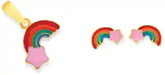 9ct gold rainbow & pink star enamel pendant & earrings set