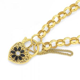 Prouds 9ct gold 19cm belcher sapphire & diamond bracelet offer