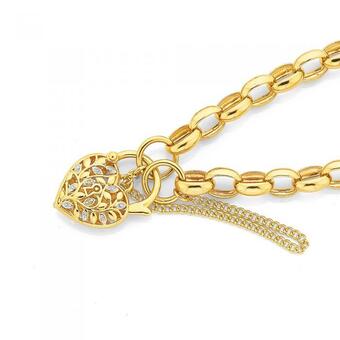 Prouds 9ct gold two tone 19cm solid belcher diamond padlock bracelet offer