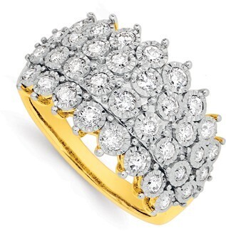 9ct two tone gold diamond wide bubble band