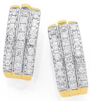 Prouds 9ct gold diamond three row huggie earrings offer