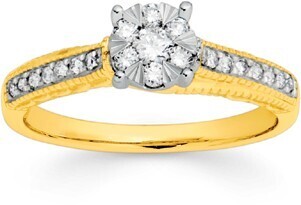 Prouds 9ct gold diamond cluster shoulder set ring offer