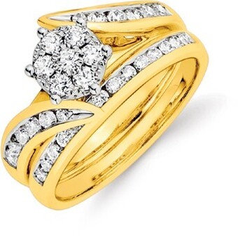 Prouds 9ct gold diamond cluster bridal set offer