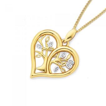 Prouds 9ct gold diamond tree of life heart pendant offer