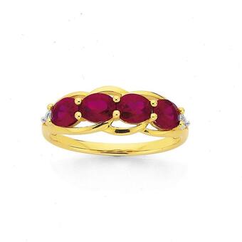 Prouds 9ct gold created ruby & diamond dress ring offer