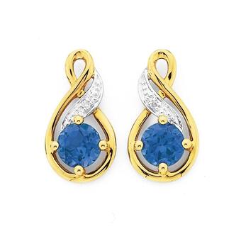 Prouds 9ct gold created ceylon sapphire & diamond earrings offer