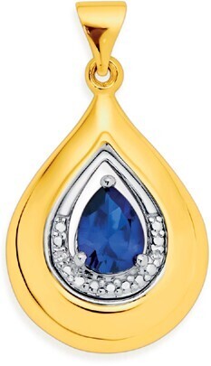 Prouds 9ct gold created sapphire & diamond pendant offer