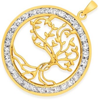 Prouds 9ct gold cubic zirconia tree of life pendant offer
