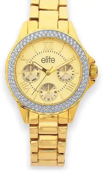 Prouds Elite ladies gold tone multi dial stone set watch (model: 5080343) offer