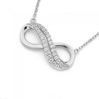 Prouds Sterling silver double cubic zirconia row infinity necklet offer