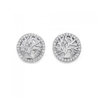 Prouds Sterling silver round cubic zirconia tree of life stud earrings offer