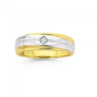 Prouds 9ct two tone gold diamond set gents ring offer
