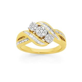 Angus & Coote 9ct gold diamond trilogy swirl ring offer