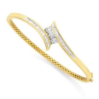 Angus & Coote 9ct gold diamond trilogy bangle offer