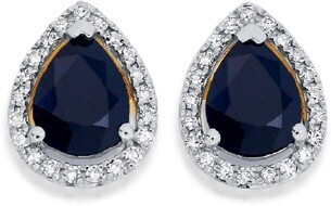 Angus & Coote 9ct gold sapphire & diamond pear halo stud earrings offer