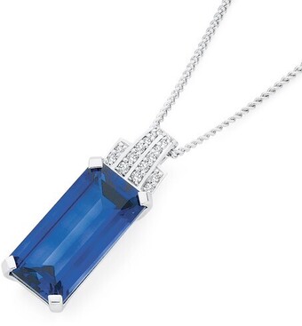 Angus & Coote 9ct white gold created sapphire & diamond pendant offer