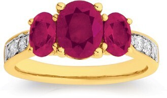 Angus & Coote 9ct gold ruby & diamond trilogy ring offer