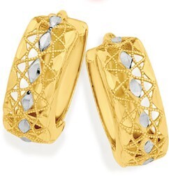 9ct gold two tone lattice huggie earrings