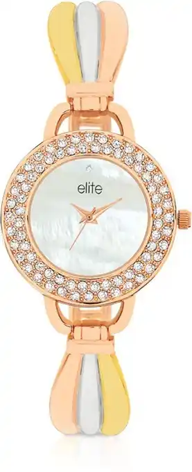 Elite ladies tri-tone watch