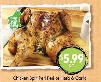 Spudshed Chicken split peri peri or herb & garlic offer