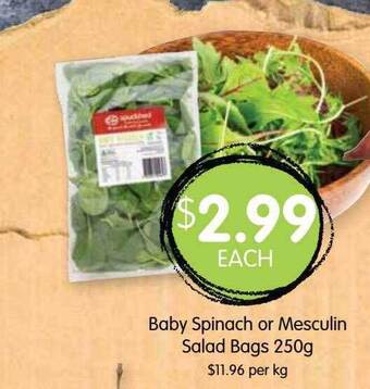 Spudshed Baby spinach or mesculin salad bags 250g offer