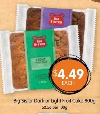 Spudshed Big sister dark or light fruit cake offer