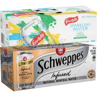 IGA Frantelle sparkling or schweppes infused natural water 10x375ml selected varieties offer