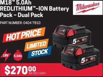 M18 5.0Ah Redlithium-Ion Battery Pack-Dual Pack